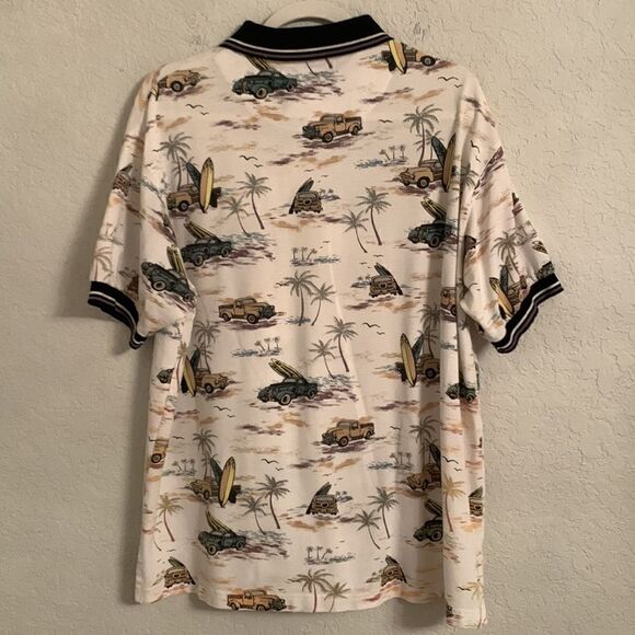 Michael Austin Gold Havaiian Truck Surfing Palm Polo Shirt Men’s Size L - Picture 3 of 9